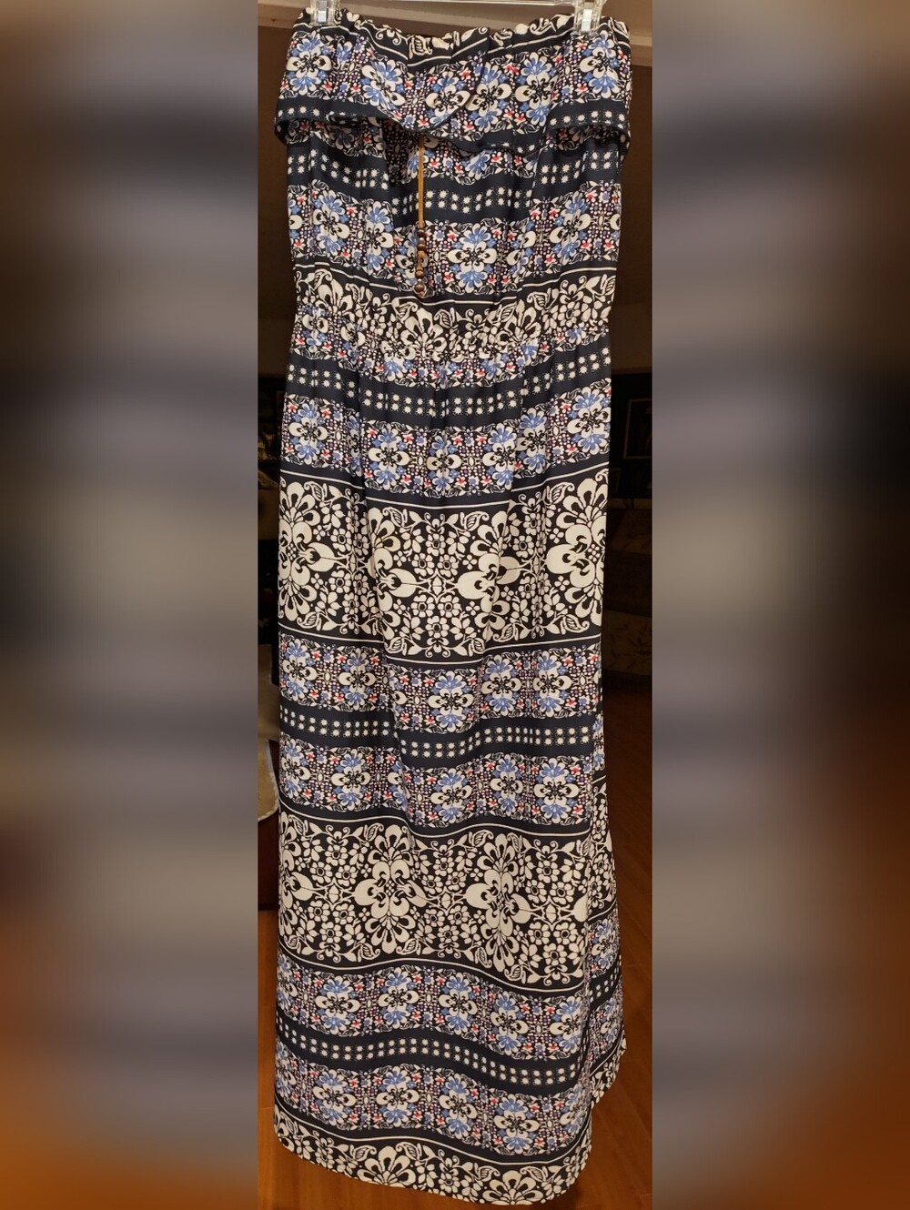 Navy Blue & Flower Print Maxi Sundress